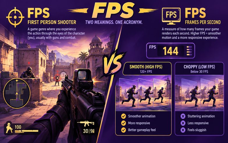 FPS teriminin hem tür hem kare sayısı anlamına geldiğini gösteren ikili çizim